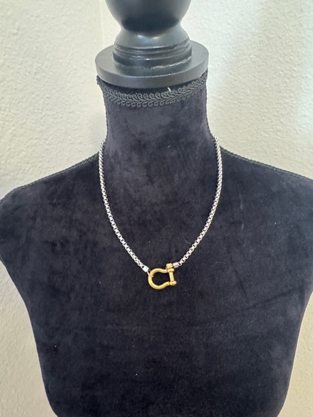 Anthropologie Two-Tone Chain Necklace with Gold Horseshoe Accent